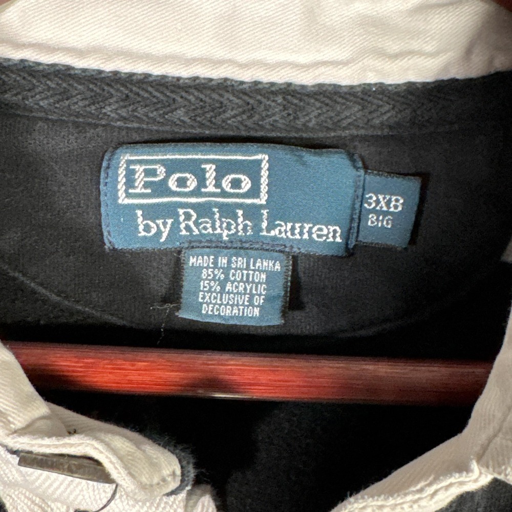 Polo Ralph Lauren Rugby Shirt Mens 3XB 3XL Big PRL Club Black Red Long Sleeve - Picture 3 of 7